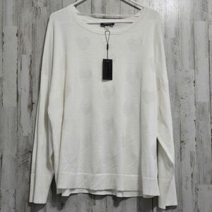 Cable & Gauge Off White Cream Long Sleeve Crewneck Heart Sweater Plus Size 2X